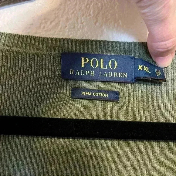 Polo Ralph Lauren Olive Green V-Neck Pima Cotton Long Sleeve Sweater Men's XXL - Picture 5 of 14
